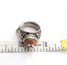 Load image into Gallery viewer, Antique Bawsani Yemen Silver Red Coral Ring size 7.5 Yemen tribal silver, tribal jewelry, Hand Crafted Silver, Yemen Jewelry
