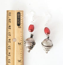 Load image into Gallery viewer, Old silver red glass Beads Earrings Ethiopia Ethnic Tribal,Ethnic Jewelry,sliver Earrings,Dangle &amp; Drop Earrings,Tribal Jewelry,
