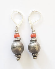 Load image into Gallery viewer, Antique silver coral Beads Earrings Ethnic Tribal
