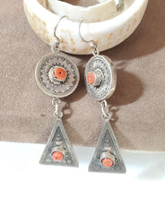 Load image into Gallery viewer, Moroccan Berber Sterling Silver Coral Dangle Earrings, Berber Jewelry, sliver Earrings, Dangle &amp; Drop Earrings,
