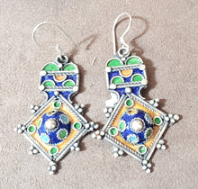 Load image into Gallery viewer, Moroccan Berber Sterling Silver enamels Dangle Earrings, Berber Jewelry, sliver Earrings, Dangle &amp; Drop Earrings,
