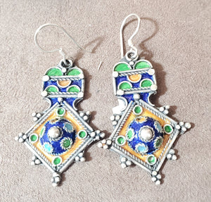 Moroccan Berber Sterling Silver enamels Dangle Earrings, Berber Jewelry, sliver Earrings, Dangle & Drop Earrings,