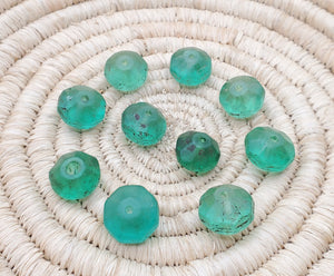 10 pieces of old green Vaseline Beads (uranium glass beads) made in Bohemia/Czech Trade Beads- African Trade Beads, 19th centuries,