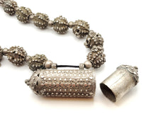 Load image into Gallery viewer, Old silver granulation Hirz prayer amulet pendant granulation beads Necklace from Yemen circa 1910s, Bedouin Silver, Ethnic Jewelry
