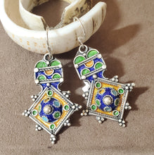 Load image into Gallery viewer, Moroccan Berber Sterling Silver enamels Dangle Earrings, Berber Jewelry, sliver Earrings, Dangle &amp; Drop Earrings,
