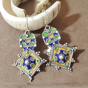 Moroccan Berber Sterling Silver enamels Dangle Earrings, Berber Jewelry, sliver Earrings, Dangle & Drop Earrings,