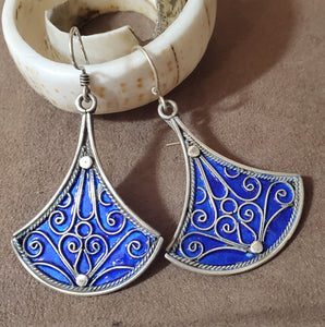 Moroccan blue Enamel Earrings sterling 925 silver, Berber Earrings, sliver Earrings, Dangle & Drop Earrings,