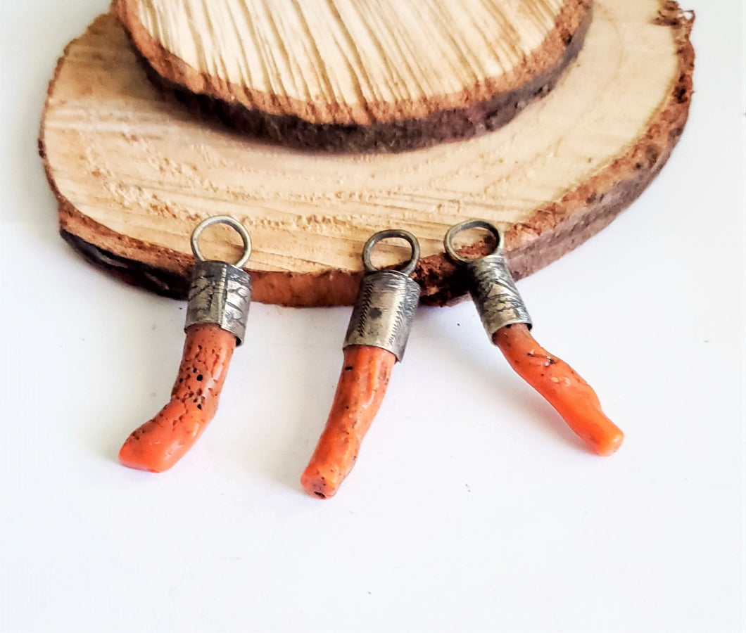 Antique 3 Berber Silver Natural coral Pendant Southern Morocco Mediterranean,coral,Berber Coral,Ethnic Genuine coral,Coral jewelry