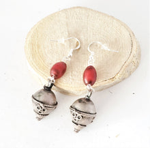 Load image into Gallery viewer, Old silver red glass Beads Earrings Ethiopia Ethnic Tribal,Ethnic Jewelry,sliver Earrings,Dangle &amp; Drop Earrings,Tribal Jewelry,
