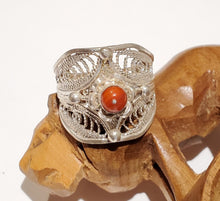 Load image into Gallery viewer, Moroccan genuine coral sterling silver 925 Berber Ring size 8, Ethnic Rings, Tribal Jewelry, Moroccan Rings, Berber Jewelry
