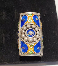 Load image into Gallery viewer, Moroccan Talismanic Berber Silver Enamel Ring size 9, tribal jewelry, Silver, Ethnic Jewelry, Tribal Jewelry
