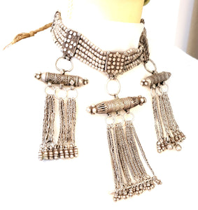 Antique Massive Yemenite silver Bedouin lazim Kirdan necklace ,ethnic Jewelry 1910s,Multistrand Necklace,Islamic Filigree,stacking layering