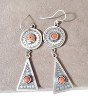 Load image into Gallery viewer, Moroccan Berber Sterling Silver Coral Dangle Earrings, Berber Jewelry, sliver Earrings, Dangle &amp; Drop Earrings,
