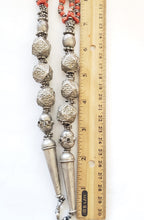 Load image into Gallery viewer, Antique Yemen Bawsani Coral Silver Necklace: Filigree Tribal Jewelry
