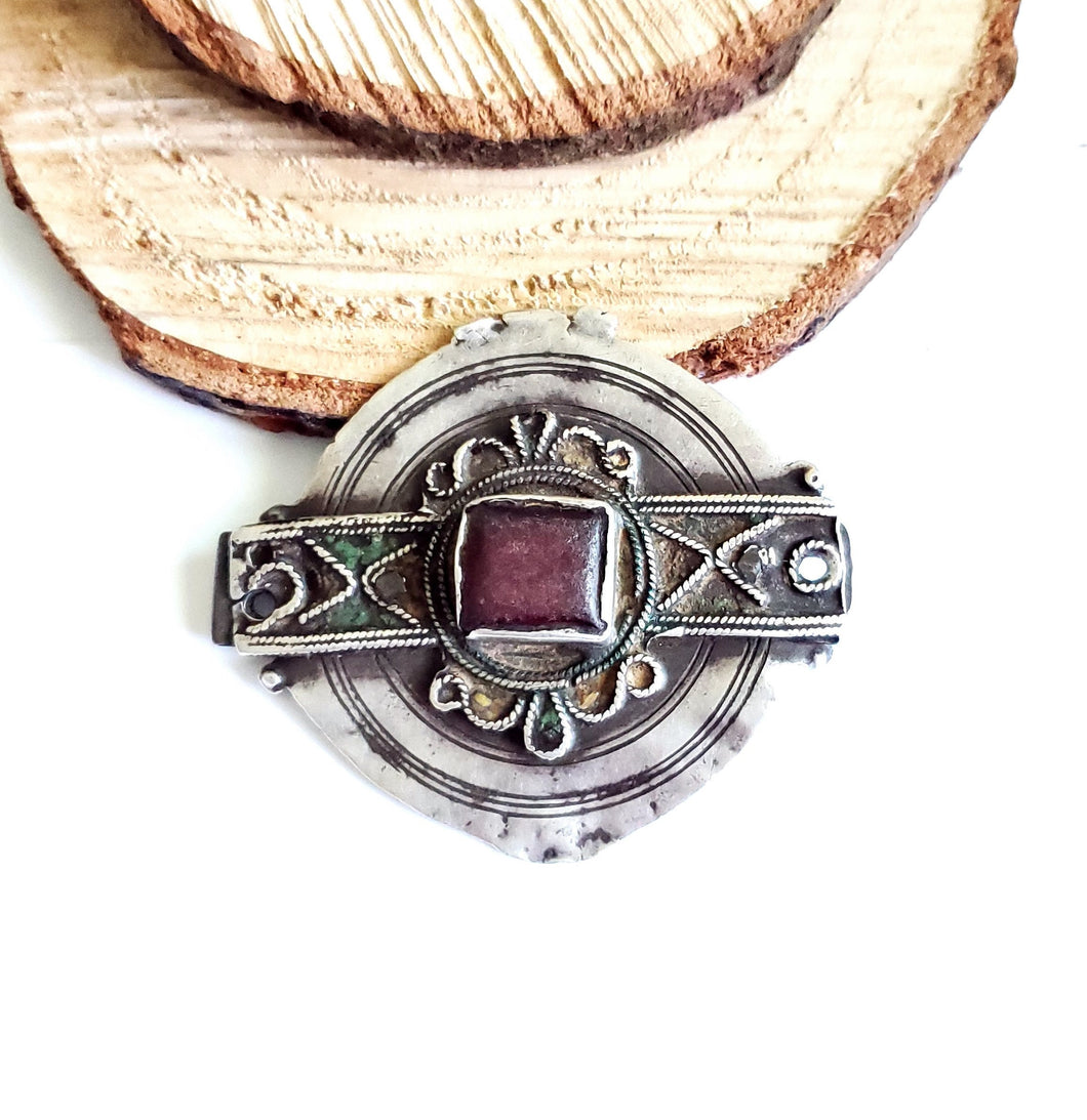 Antique Berber Silver Pendant: Moroccan Enamel Tribal Jewelry