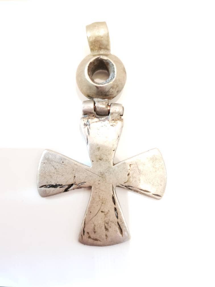 Antique Silver Ethiopian Coptic Cross Pendant: Handmade Tribal Jewelry
