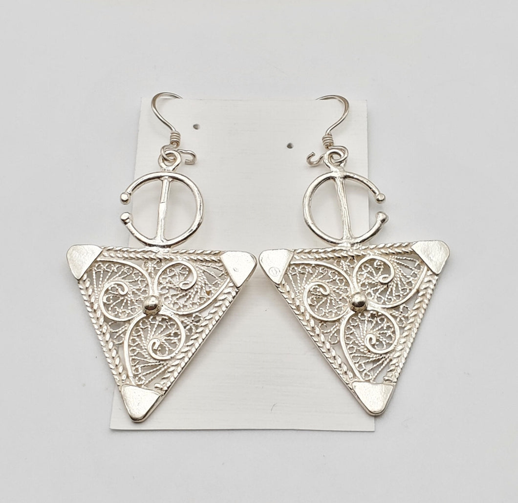Moroccan Berber Fibula Sterling Silver Dangle Earrings