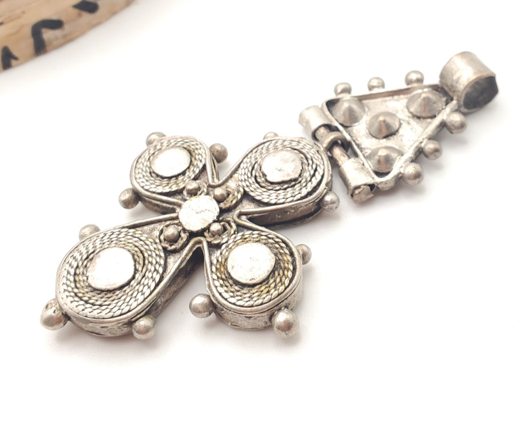 Vintage Ethiopian Cross Pendant: 1800s Coin Silver, Tribal Jewelry