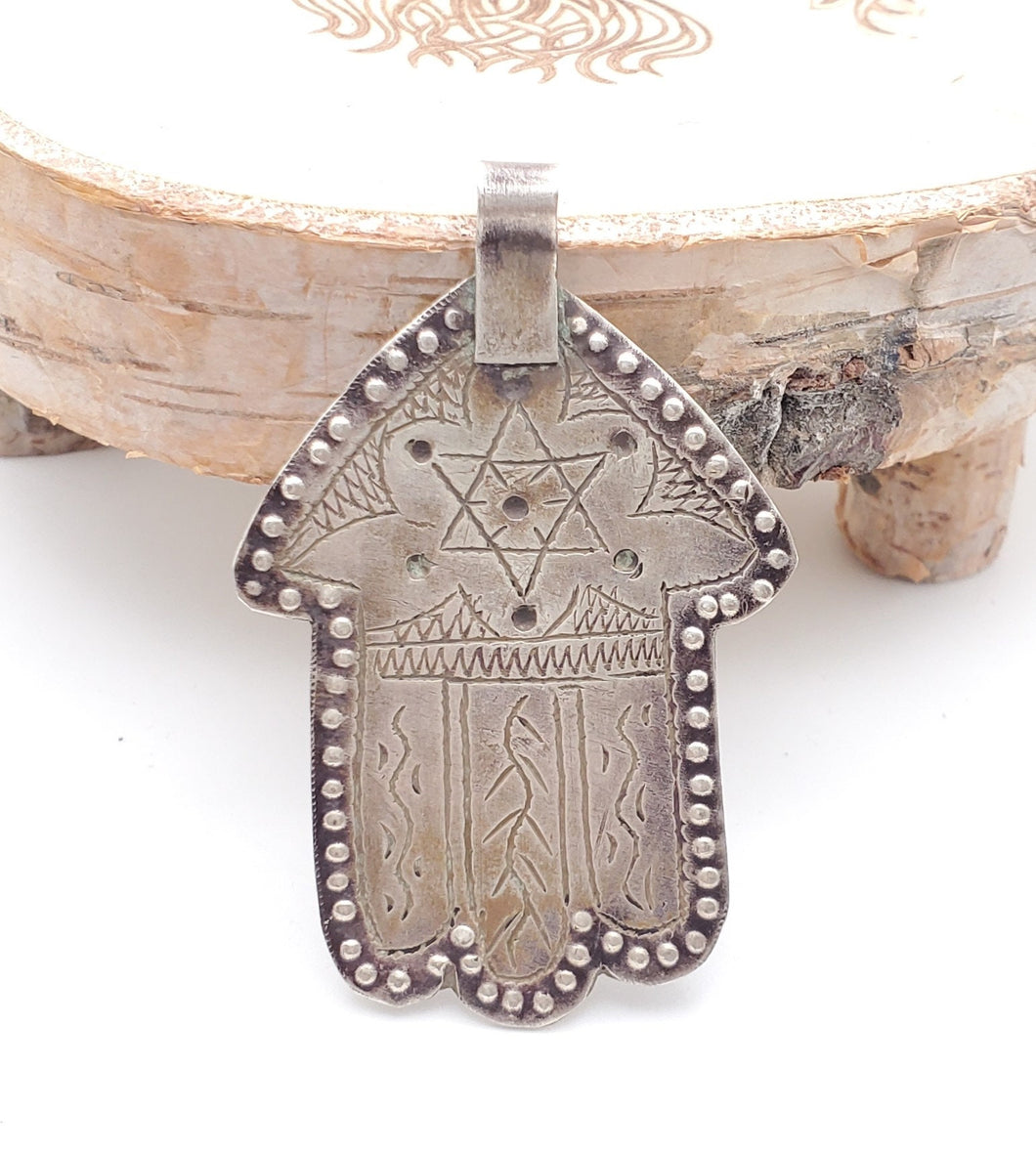 Moroccan Silver Hamsa Pendant: Berber Amulet Jewelry