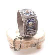 Load image into Gallery viewer, Antique Silver Berber Bracelet: Moroccan Blue Enamel Tribal Jewelry

