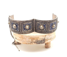 Load image into Gallery viewer, Antique Silver Berber Bracelet: Moroccan Blue Enamel Tribal Jewelry
