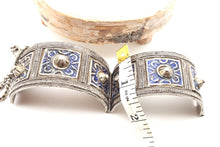 Load image into Gallery viewer, Antique Silver Berber Bracelet: Moroccan Blue Enamel Tribal Jewelry

