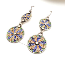 Load image into Gallery viewer, Moroccan Berber Sterling Silver Enamel Dangle Earrings
