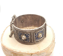 Load image into Gallery viewer, Antique Silver Berber Bracelet: Moroccan Blue Enamel Tribal Jewelry
