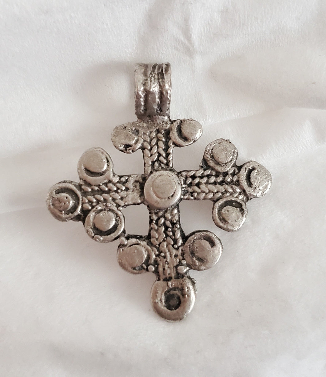 Vintage Ethiopian 925 Silver Cross Pendant: Handmade Tribal Jewelry