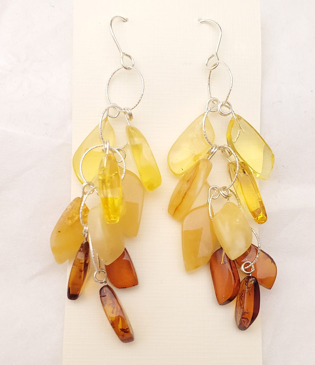 Baltic Amber Dangle Earrings: 925 Silver Gemstone Beads