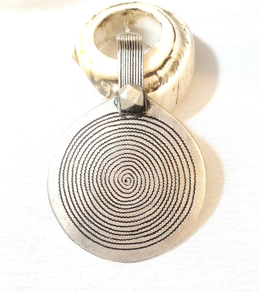 Old Berber Sterling Silver Spiral Pendant: Moroccan Tribal Amulet