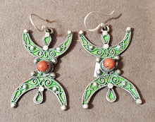 Load image into Gallery viewer, Moroccan Berber Sterling Silver Enamel Earrings: Red Coral Dangle Jewelry
