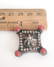 Load image into Gallery viewer, Antique Berber Silver Enamel Coral Pendant: Moroccan Amulet Jewelry

