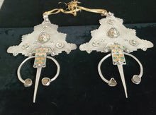 Load image into Gallery viewer, Antique Berber Silver Fibulas: Moroccan Enamel Brooch, Ethnic Jewelry
