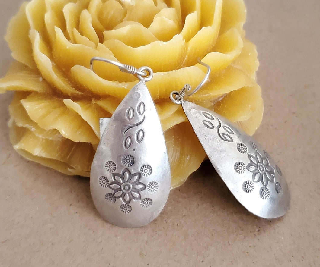 Moroccan Berber Sterling Silver Dangle Earrings: Floral Jewelry