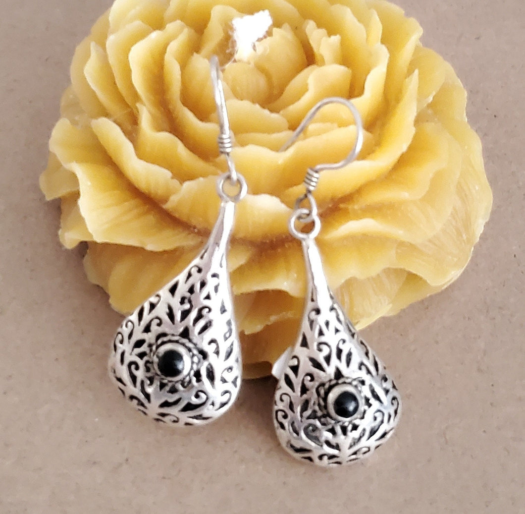 Moroccan Berber Sterling Silver Dangle Earrings: Filigree Design