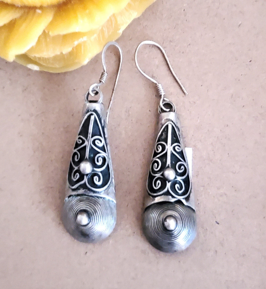 Moroccan Berber Sterling Silver Dangle Earrings: Ethnic Tribal Jewelry