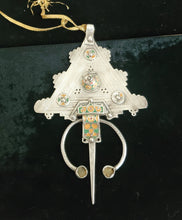 Load image into Gallery viewer, Antique Berber Silver Fibulas: Moroccan Enamel Brooch, Ethnic Jewelry
