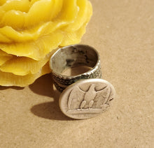 Load image into Gallery viewer, Antique Ethiopian Silver Signet Ring, Size 7.5, Tribal Boho Jewelry
