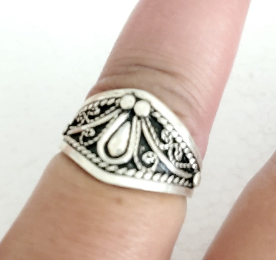 Handmade Sterling Silver Berber Ring: Moroccan Tribal Jewelry, Size 10