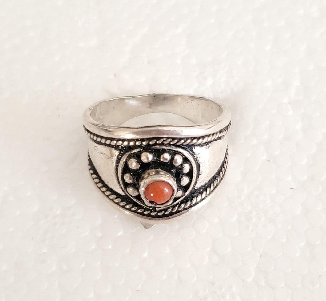 Moroccan Coral Berber Ring: Handmade Sterling Silver Ethnic Jewelry, Size 9.5
