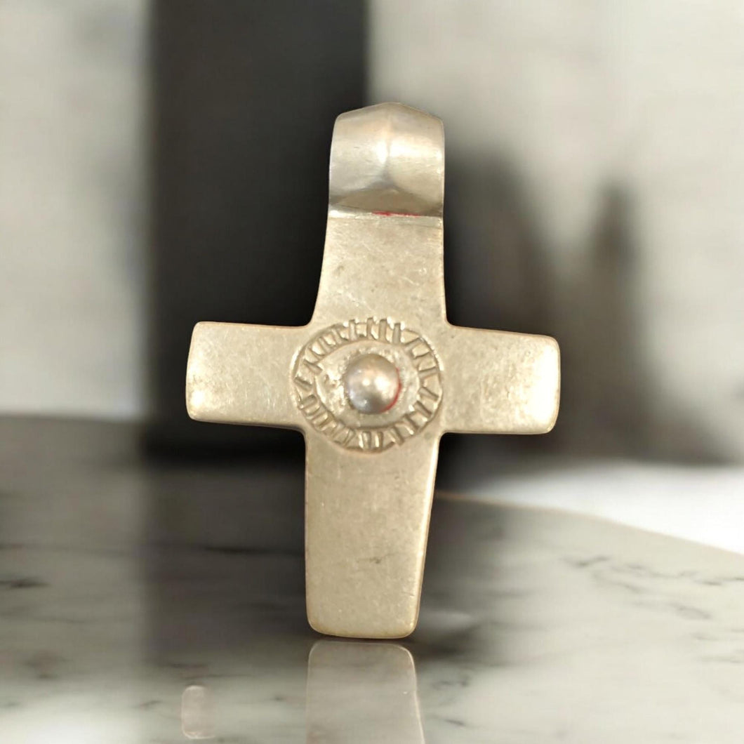 Antique Ethiopian Silver Cross Pendant: Boho Amulet Jewelry