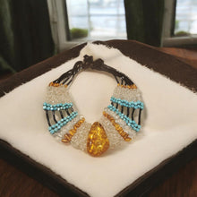 Load image into Gallery viewer, Vintage Baltic Amber &amp; Turquoise Necklace: Tribal Cabochon Jewelry
