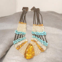 Load image into Gallery viewer, Vintage Baltic Amber &amp; Turquoise Necklace: Tribal Cabochon Jewelry
