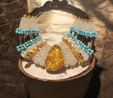 Load image into Gallery viewer, Vintage Baltic Amber &amp; Turquoise Necklace: Tribal Cabochon Jewelry
