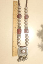 Load image into Gallery viewer, Antique Silver Amulet Necklace: Agate &amp; African Amber, 1910s Bedouin Tribal Jewelry
