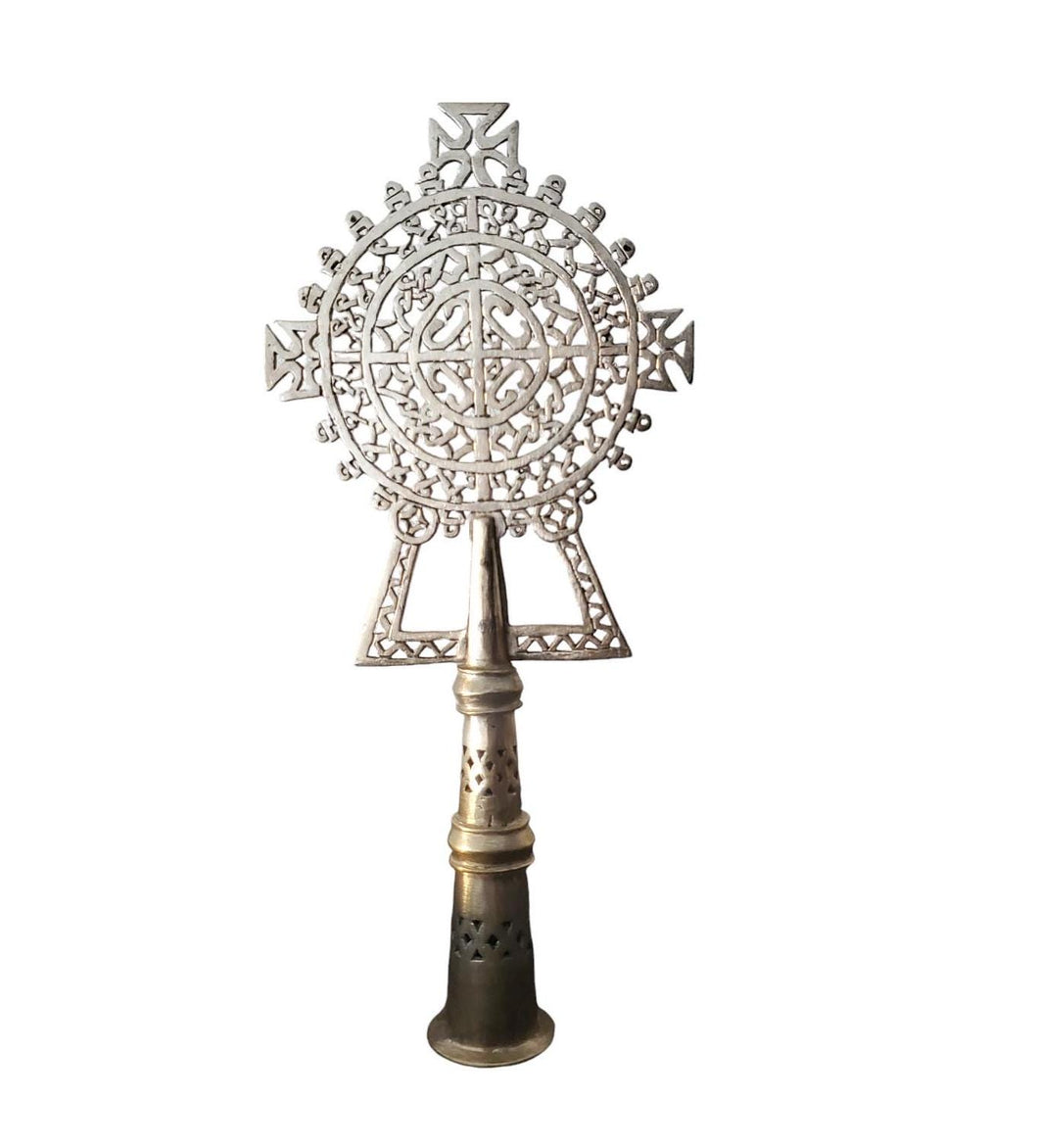 Handmade Ethiopian Orthodox Nickel Processional Cross: Religious Home Decor