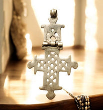 Load image into Gallery viewer, Antique Silver Ethiopian Coptic Cross Pendant: Handmade Tribal Jewelry
