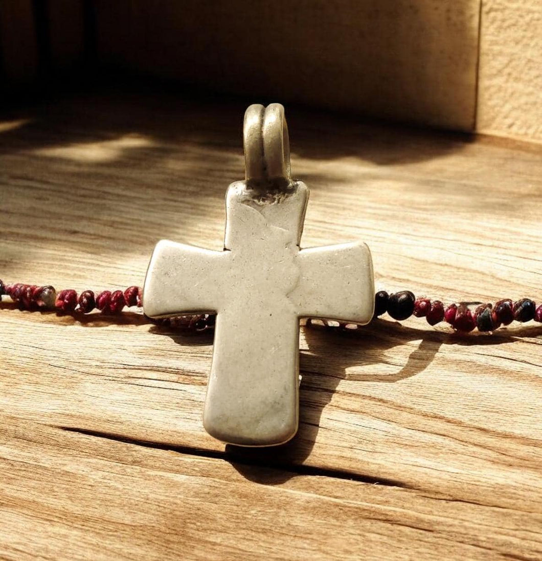 Antique Ethiopian Coptic Cross Pendant: Maria Theresa Silver Coin, Handmade