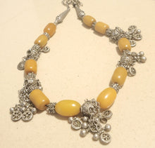 Load image into Gallery viewer, Antique Yemen Silver African amber with Dangle bells Necklace circa 1930s
